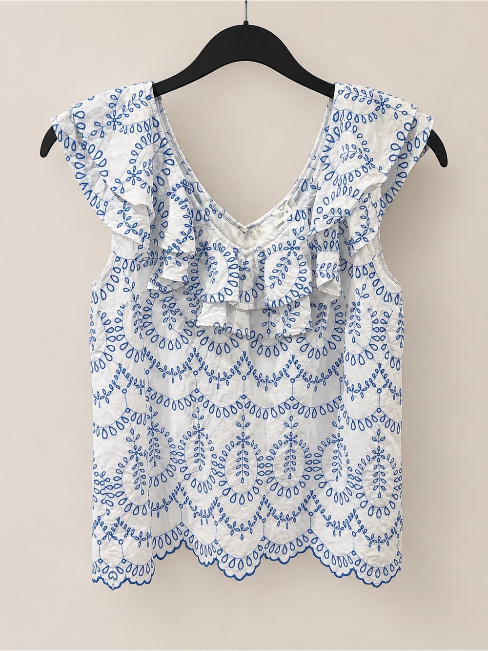 crown & ivy White Camisole with Blue Embroidered Ruffles - Picture 1 of 5